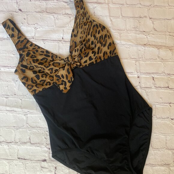 Leopard Print Black One Piece Swimsuit - Picture 1 of 6